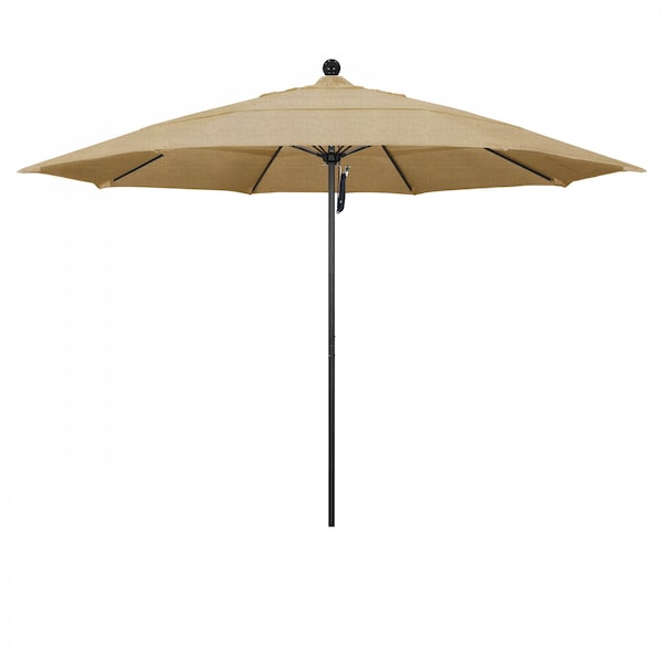 California Umbrella 11' Black Aluminum Market Patio Umbrella, Sunbrella Linen Sesame 194061333563 - main